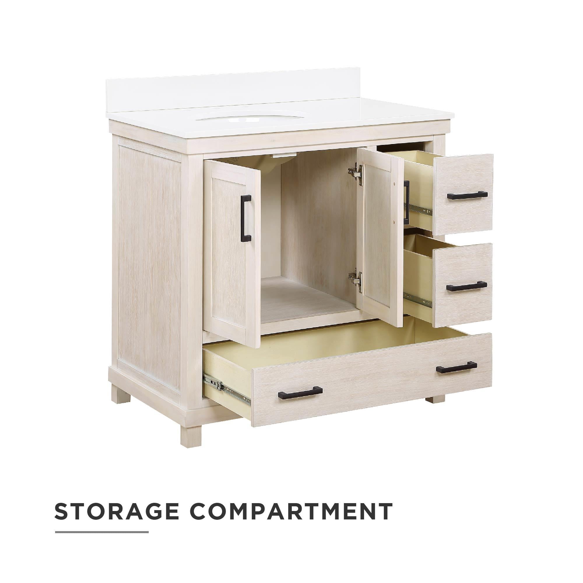 DHP Sunnybrooke 36 Inch Bathroom Vanity w/ Sink, Rustic White