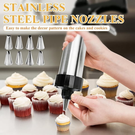 Stainless Steel Cookies Press, Baking Decorating Tools Set, 2026 New Cookies Press for Baking, Cookie Press Gun Kit with 8 Icing Tips and 13 Cookie Discs, Complete Cake Frosting Kit for Home Kitchen