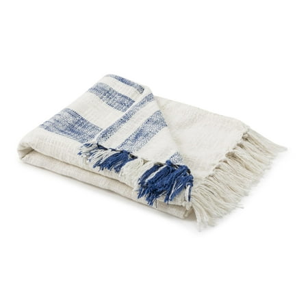 Nantucket Nautical Throw - Imax Nantucket Blue Stripe Handwoven Throw Blanket 23371