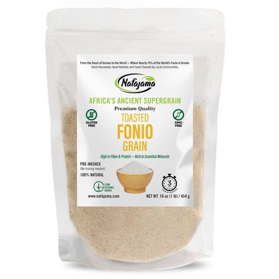 Nafajama 1LB Toasted Fonio Grain, Ancient African Superfood,Lightly Toasted Paleo-Friendly Alternative to Couscous, Rice & Quinoa, Gluten-Free, Non-GMO, Vegan, High Fiber & Protein,167 calories/servi