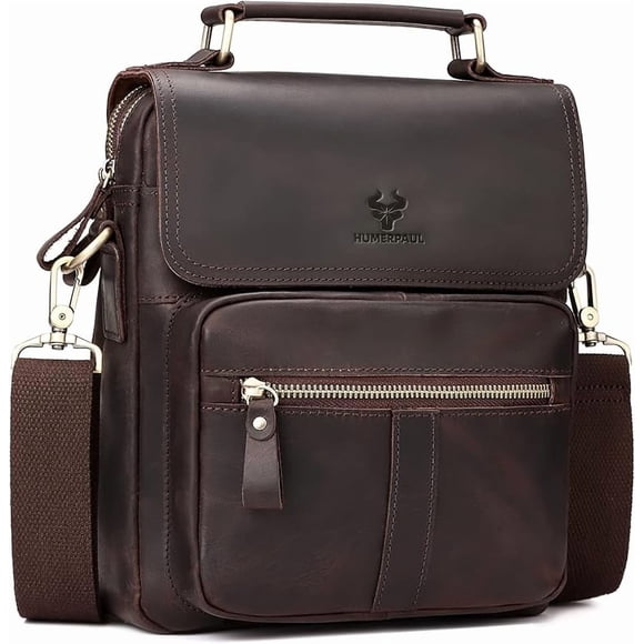 Bolso Mensajero de Cuero para Hombre, Bolso Cruzado con Correas Ajustables para Trabajo y Negocios
