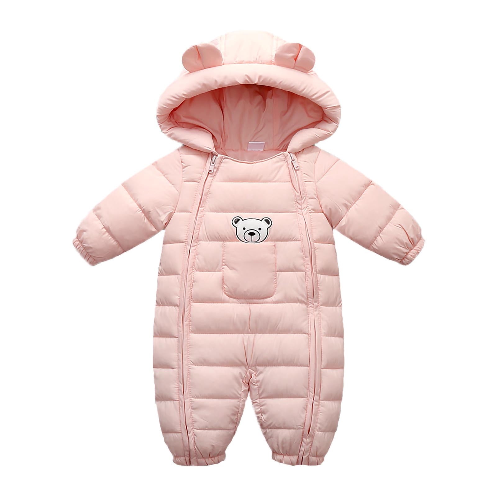 Toddler Baby Quilted Jumpsuit Winter Thermal Warm Hooded Footed One Piece Zip Up Romper Outdoor Play Daily Wear for Boy Girl 0-18 Months