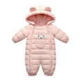 thumbnail image 2 of Toddler Baby Quilted Jumpsuit Winter Thermal Warm Hooded Footed One Piece Zip Up Romper Outdoor Play Daily Wear for Boy Girl 0-18 Months, 2 of 9