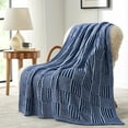 thumbnail image 5 of Snuggle Sac Reversible Checkered Throw Blanket Soft Plaid Bed Blanket Textured Striped Throw,Blue,60*80", 5 of 5