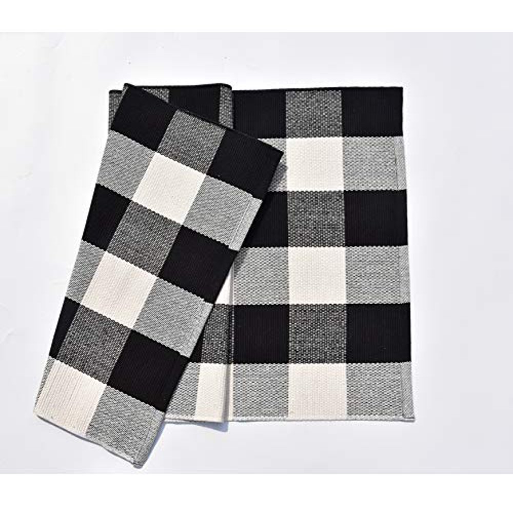 Cotton Bath Runner Buffalo Check Rug Black and White Plaid Runner