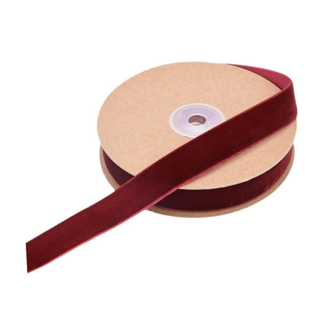 Cinta de terciopelo con carrete, rollo de cinta de terciopelo de una sola cara de moda para envolver regalos, decoración, costura, manualidades hechas Rojo oscuro