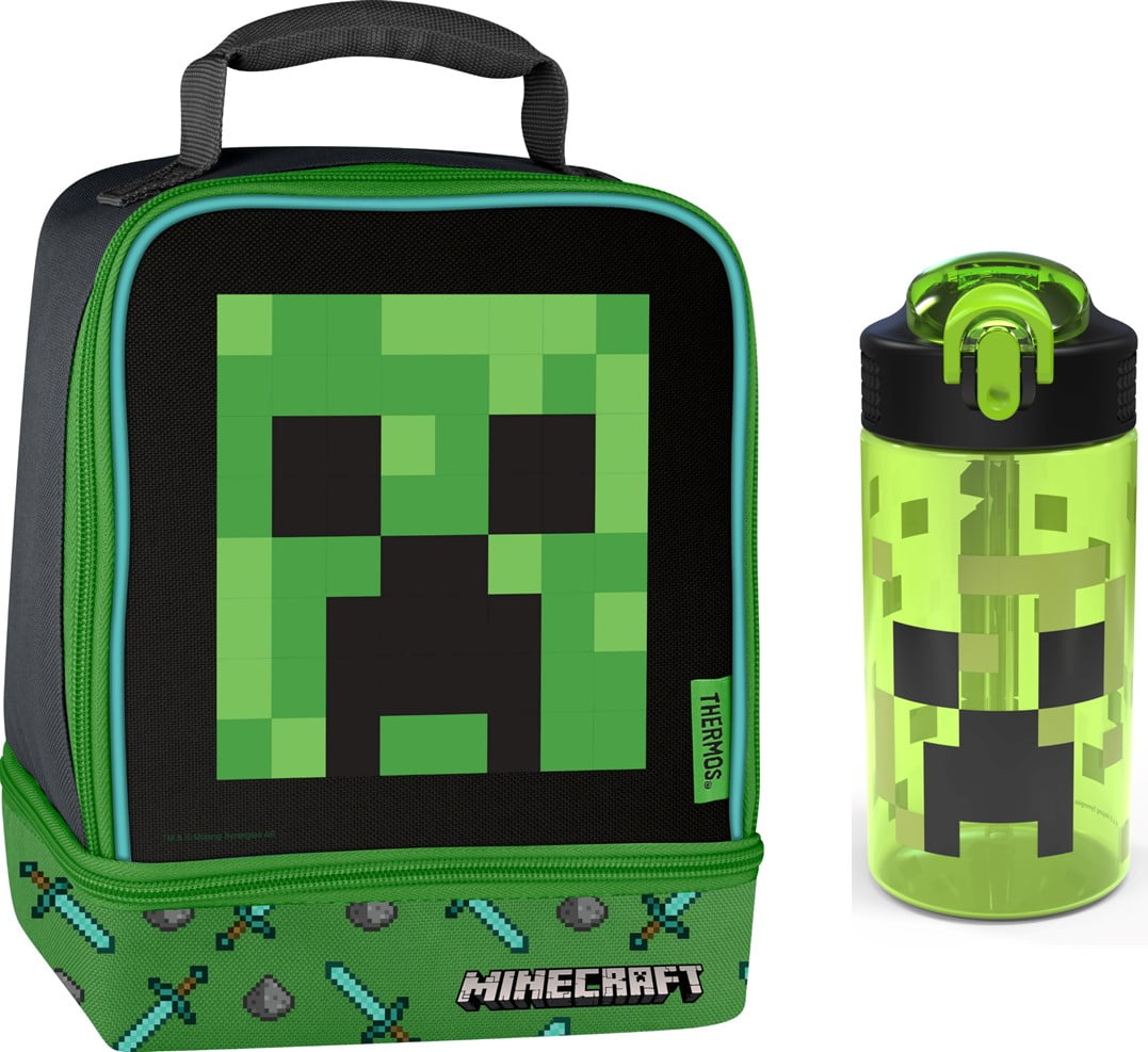 Minecraft Lunch Box & Water Bottle School Kids Creeper Lunch Food Container NEW 