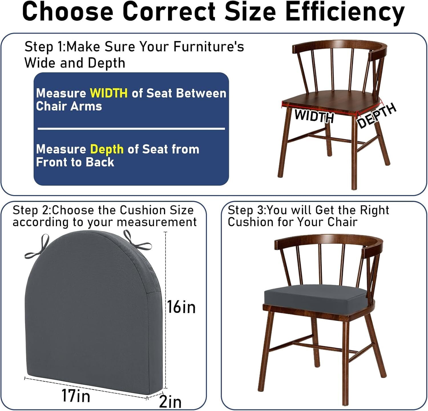 Findosom Outdoor Chair Cushion Set of 2, 17"x16"x2" Waterproof Patio Seat Chair Cushions with Ties,Fade Resistant Round Corner Outdoor Deep Seat Cushions for Outdoor Furniture,Dining Chair Pads,Beige