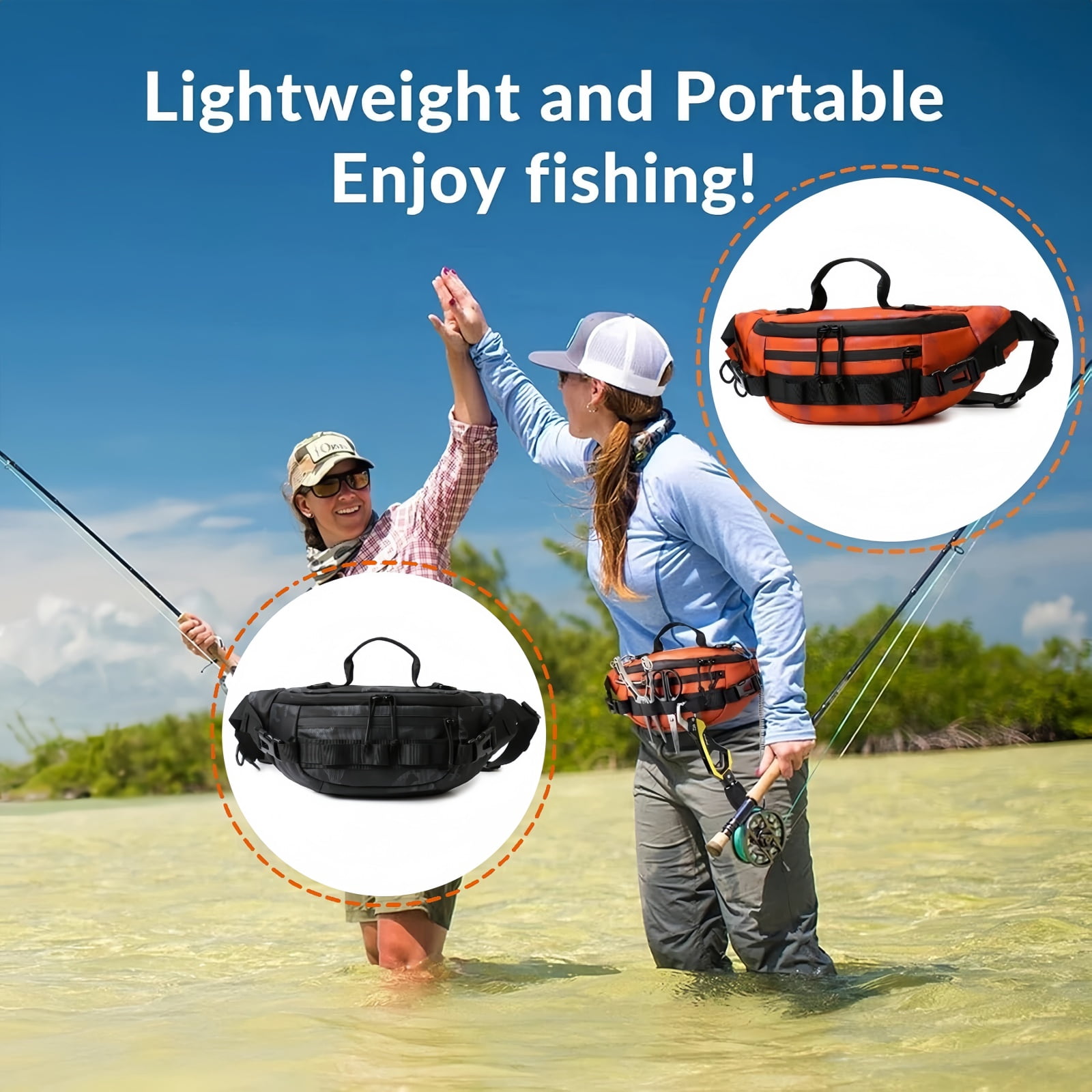 SIX DEER Waterproof Fishing Waist Pack, Tactical Sling Crossbody Bag with Fishing Tool Organizer, Multi-Purpose Water-Resistant Fanny Pack for Fishing, Hiking and Everyday Carry