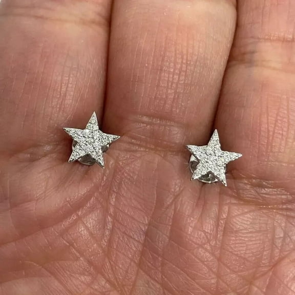 0.20Ct Round Cut Lab Created Moissanite Star Stud Earrings 14K White Gold Plated