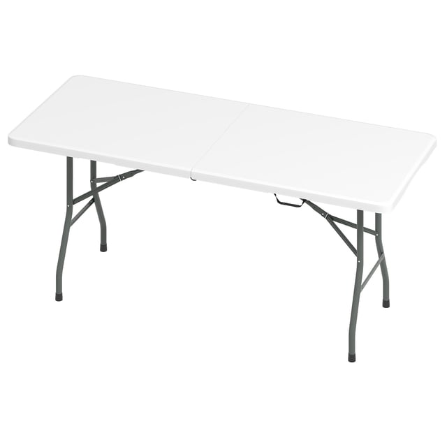 Costway 6 ft Portable Folding Table with HDPE Tabletop Safe Lock Mechanism Carrying Handle White