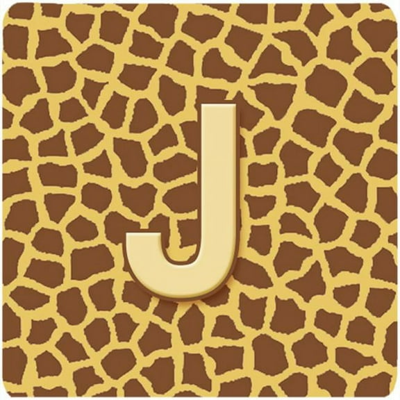 Monogram - Giraffe Foam Coasters, Initial Letter J - Set 4, 3.5 x 3.5 In.