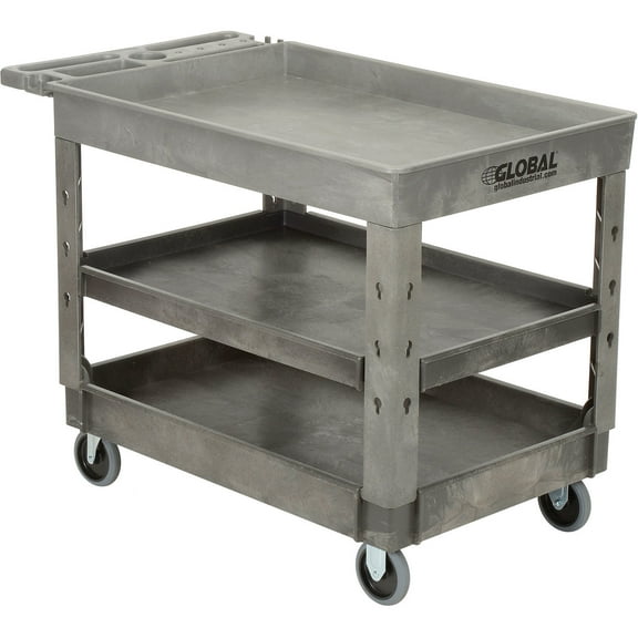 3 Tray Shelf Plastic Service & Utility Cart, 44” x 25-1/2”, 5" Rubber Casters