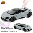 thumbnail image 2 of Limited Edition 1:32 Scale Metal Pull Back Toy car with Openable Doors, Light & Engine Sound - Realistic Collectible for Boys Kids 3+ Years & Above (McLaran 765LT JJ333 Grey), 2 of 5