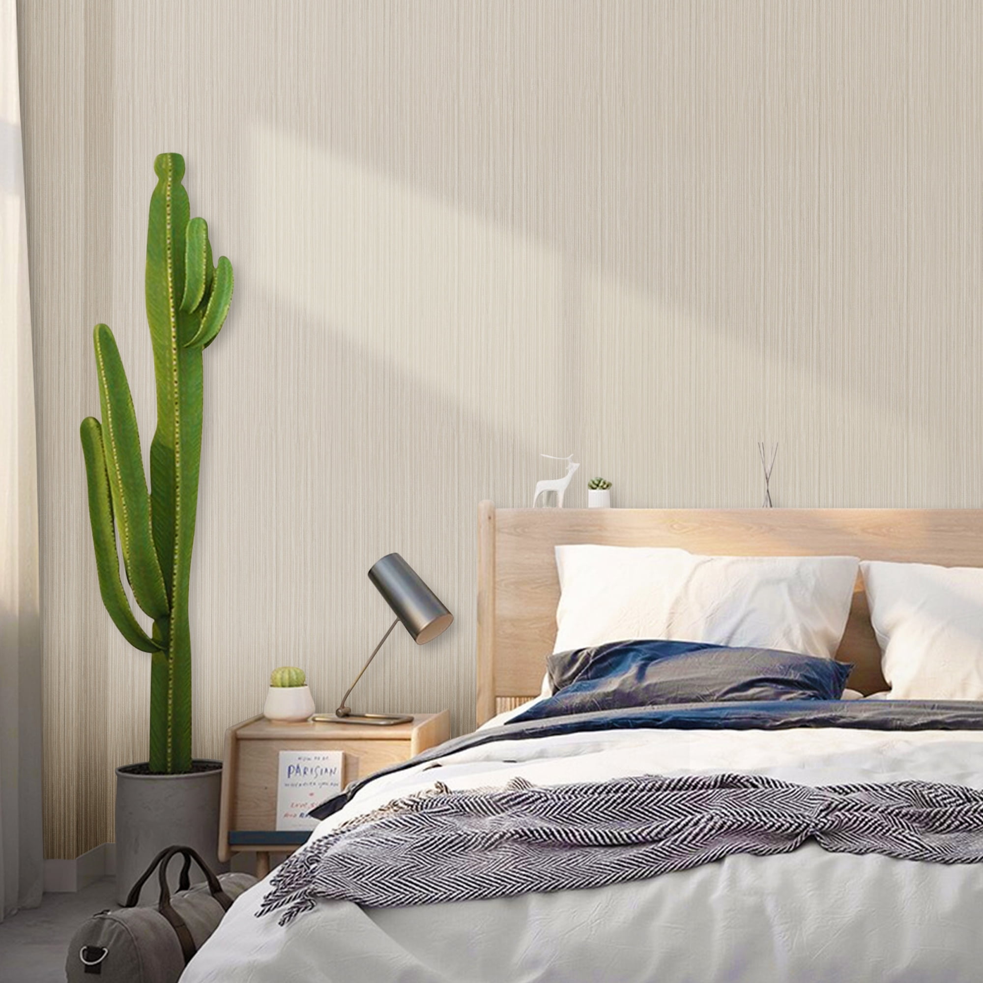 Abyssaly 17.7" x 393.7" Beige/Silver Grasscloth Peel and Stick Wallpaper Self-Adhesive Texture Wallpaper Removable Vinyl Film Solid Color Wallcovering Wall Paper for Furniture Wall