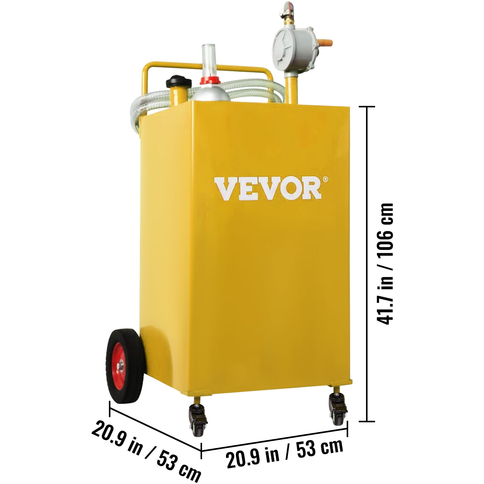 SKYSHALO 35 Gallon Gas Caddy, Fuel Storage Tank with 4 Wheels, Portable Fuel Caddy with Manuel Transfer Pump, Gasoline Diesel Fuel Container for Cars, Lawn Mowers, ATVs, Boats, More, Yellow