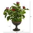 thumbnail image 2 of Nearly Natural 15in. Variegated Holly Artificial Plant in Metal Chalice (Real Touch), 2 of 5