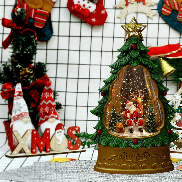 Lanterne Boule à Neige HOMCOM Avec Musique Et Lumières LED - Père Noël Et Renne - Décoration Noël Vintage
