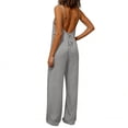 thumbnail image 5 of Inverlee Women's Cotton Linen Backless Spaghetti Strap Jumpsuits Loose Fit Sleeveless Stretchy Long Romper Pants Fashion Solid Color Breathable Comfy Jumpsuits, 5 of 6