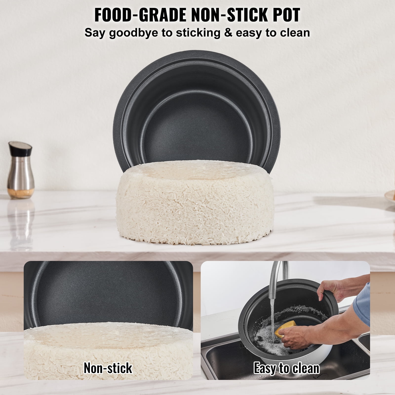 KFFKFF Large Capacity Rice Cooker, 40-Cup, 8.45 Qt / 8 Liter, Durable with Nonstick Inner Pot, Quick Cooking & 24-Hr Warmth Retention, Includes Rice Cup & Paddle, Ideal for Restaurants