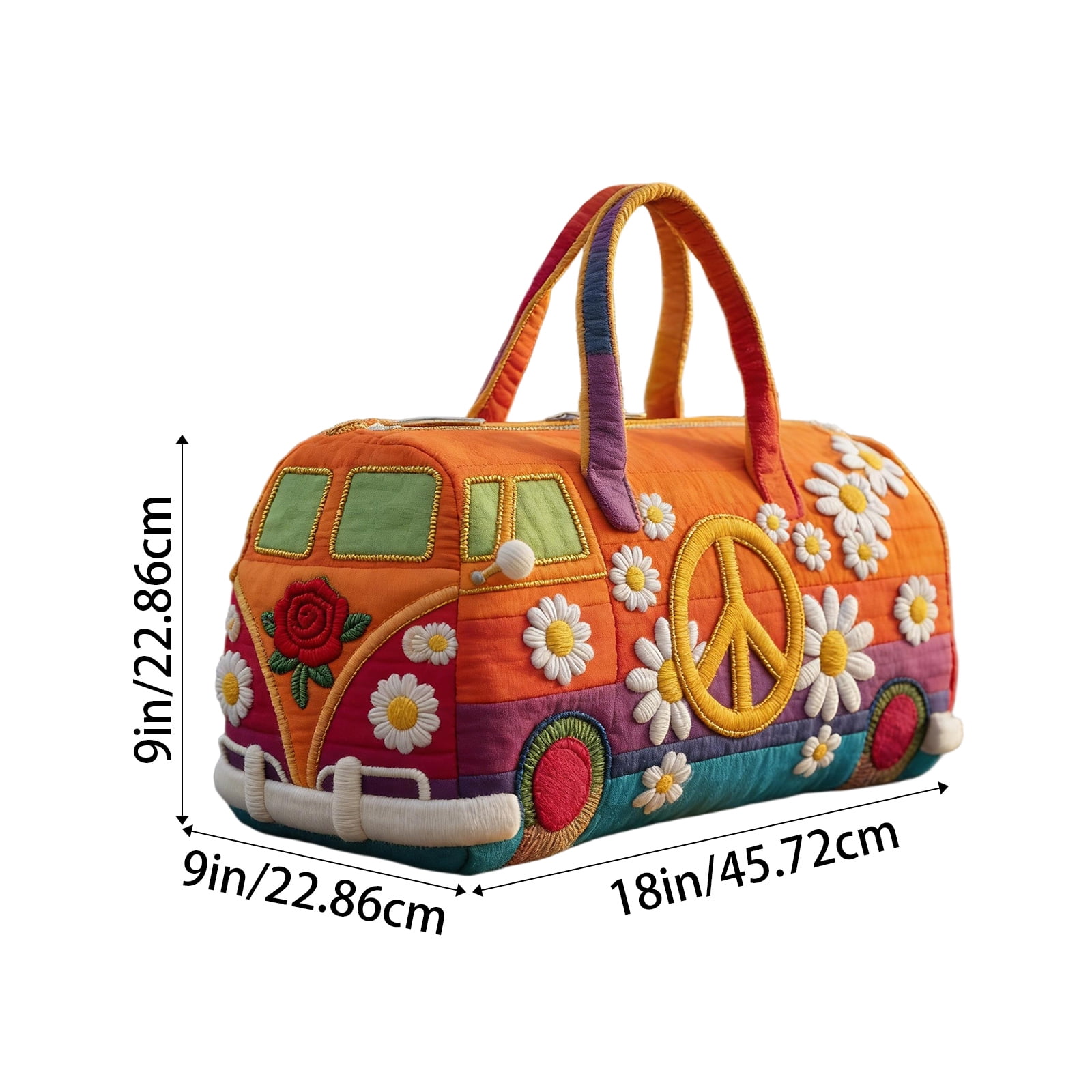 Whimsical RV Quilted Duffle Bag, Large Canvas Travel Carry-On for Weekend Trips, Funny Camping Theme Work & Gym Bag, Lightweight Tote with Pockets(G, 18" x 9" x 9")