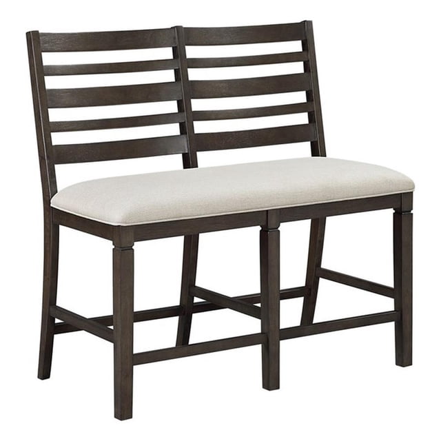 Pemberly Row Upholstered Counter Height Bench in Dark Espresso and Beige