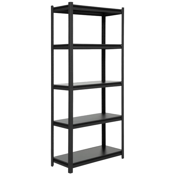 Shuntong 34" W x 14" D x 72" H 5 Tier Storage Shelves Load 2750 Ibs, Heavy Duty Black Garage Shelving, Adjustable Narrow Industrial Shelf Unit with Metal Frame & Laminated Particle Board