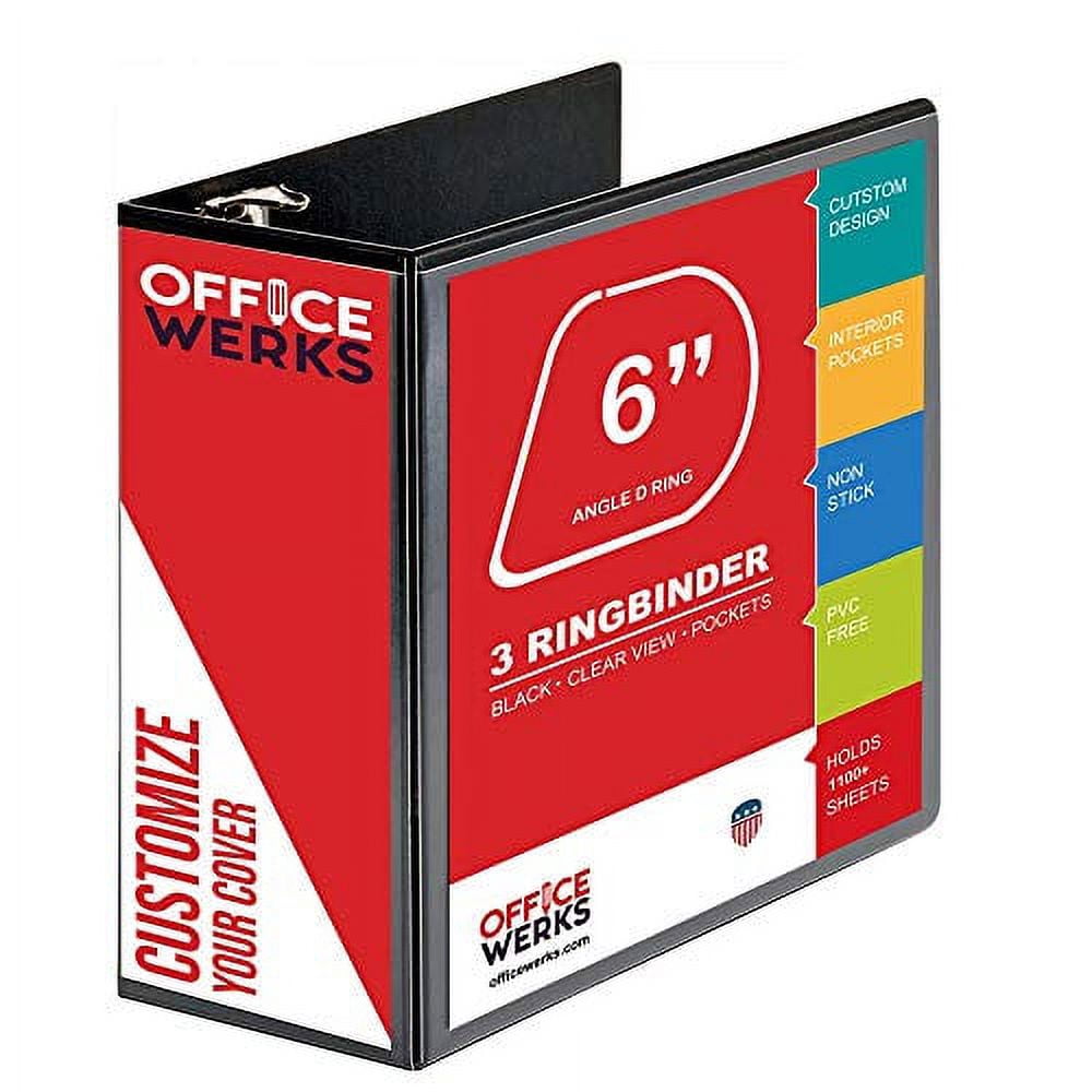 3 Ring Binder, Professional D Ring Binder, Presentation Folder 8.5 x 11 with Pockets, Clear View White Binder (6 Inch (4 Pack), Black)
