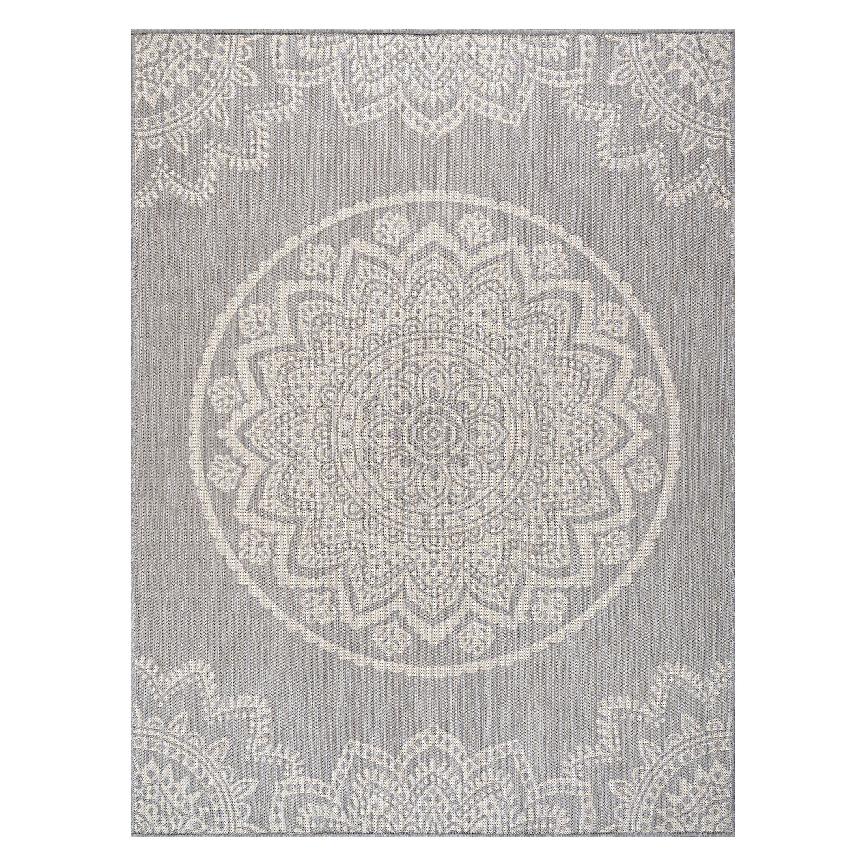 CAMILSON Indoor Outdoor Rug, 6' x 9' Grey Medallion Area Rugs