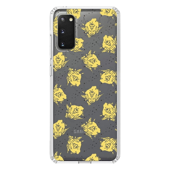 DistinctInk Clear Shockproof Hybrid Case for Galaxy S20 / S20 5G (6.2" Screen) - TPU Bumper Acrylic Back Tempered Glass Screen Protector - Wildflower Yellow Graffiti