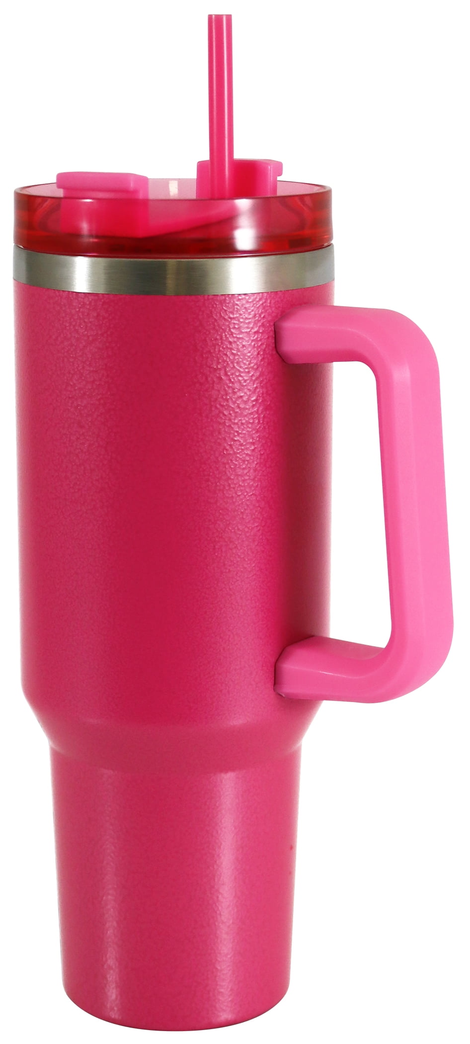 Mainstays 40 oz Stainless Steel Tumbler with Straw and Handle, Double Wall Insulated, Pink Hammertone