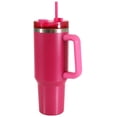 thumbnail image 3 of Mainstays 40 oz Stainless Steel Tumbler with Straw and Handle, Double Wall Insulated, Pink Hammertone, 3 of 7