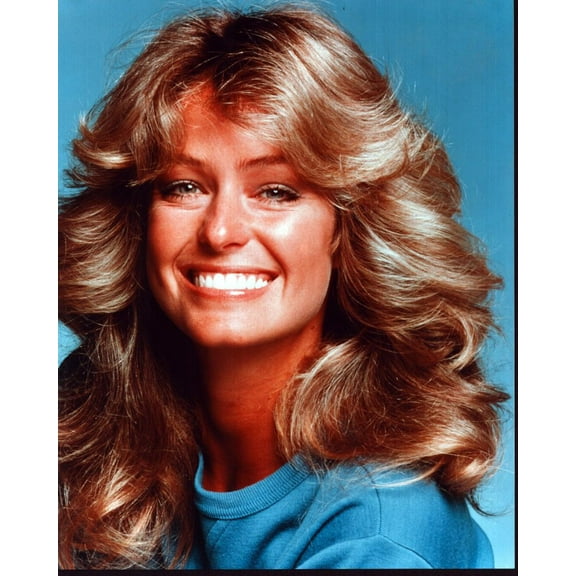 Posterazzi Farrah Fawcett Headshot Siling In Blue Sweater 8" x 10" Framed Photographic Wall Art