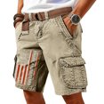 thumbnail image 3 of Men's Vintage Distressed Cargo Shorts with Ripped American Flag Print and Multi-Pockets Featuring Relaxed Fit Design for Summer Beach Fishing Hiking Camping Trips Daily Casual Wear Khaki XXL, 3 of 5