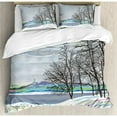 thumbnail image 3 of Ambesonne Nature Duvet Cover Set Twin Size, Modern Rural Winter Forest with Leafless Tree Branches Digital Vibrant Effects Artwork, Decorative 288 Thread Count Woven 2 Piece Bedding Set with 1 Pillow Sham Multicolor, 3 of 3