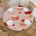 thumbnail image 4 of Cupcake Cherry Elastic Round Tablecloth - Waterproof & Oil-Resistant Polyester Fabric, Elastic Hem Fits 40-44 Inch Round Tables, Wrinkle-Free for Indoor/Outdoor Use, 4 of 6