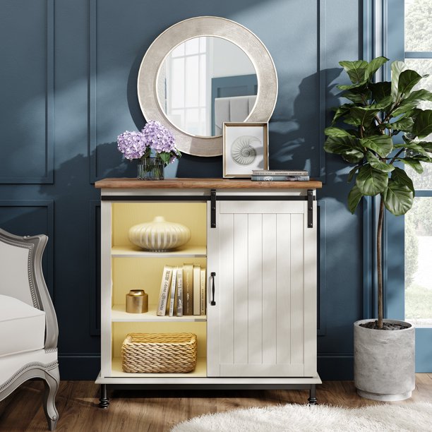 FITUEYES Accent Cabinet with Sliding Door, White/Brown - Walmart.com