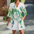 thumbnail image 2 of Oil Painting Summer Drooping Green Leaves Womens Dress With Pockets Summer V Neck 3/4 Sleeve Dress Plus Size Loose Dress, 2 of 7