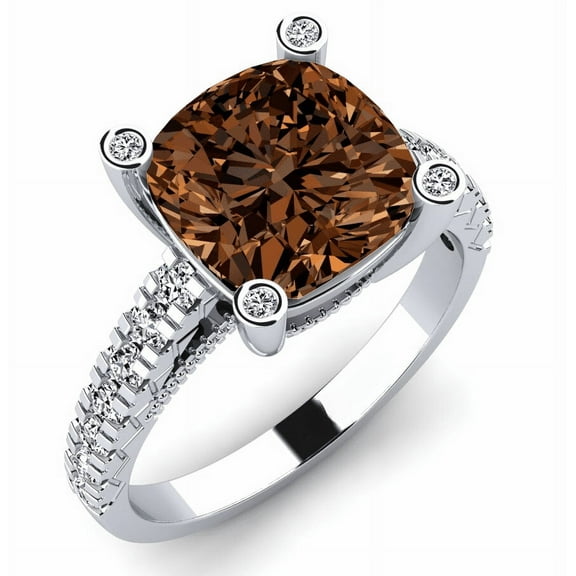 Natural Brown Diamond Wedding Ring - 925 Sterling Silver - Birthday Gift