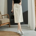 thumbnail image 4 of 2025 Women's High-Waisted Denim Midi Skirt - Korean Style Slim-Fit Button Front Slit Skirt, 4 of 5