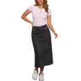 thumbnail image 2 of Faldas de mezclilla para mujer Inspire Chic, de cintura alta, en línea A, faldas de jean casuales con bolsillos, negras, talla XS, 2 of 6