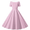 thumbnail image 7 of VBVC Women's Vintage 1950s Gingham Swing Dress , Ladies' Short Sleeve Double Breasted A-Line Midi Dress , Summer Peter Pan Collar Dresses For Women,Pink,S-2XL, 7 of 7