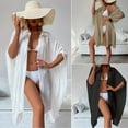 thumbnail image 2 of Bikini Sortie de Plage Couleur Unie Manches Dolman à Simple Boutonnage Coupe Ample Col Rabattu Polyester Perspective Maillot de Bain pour Femmes Col de Plage Sortie de Plage pour Femmes, 2 of 7
