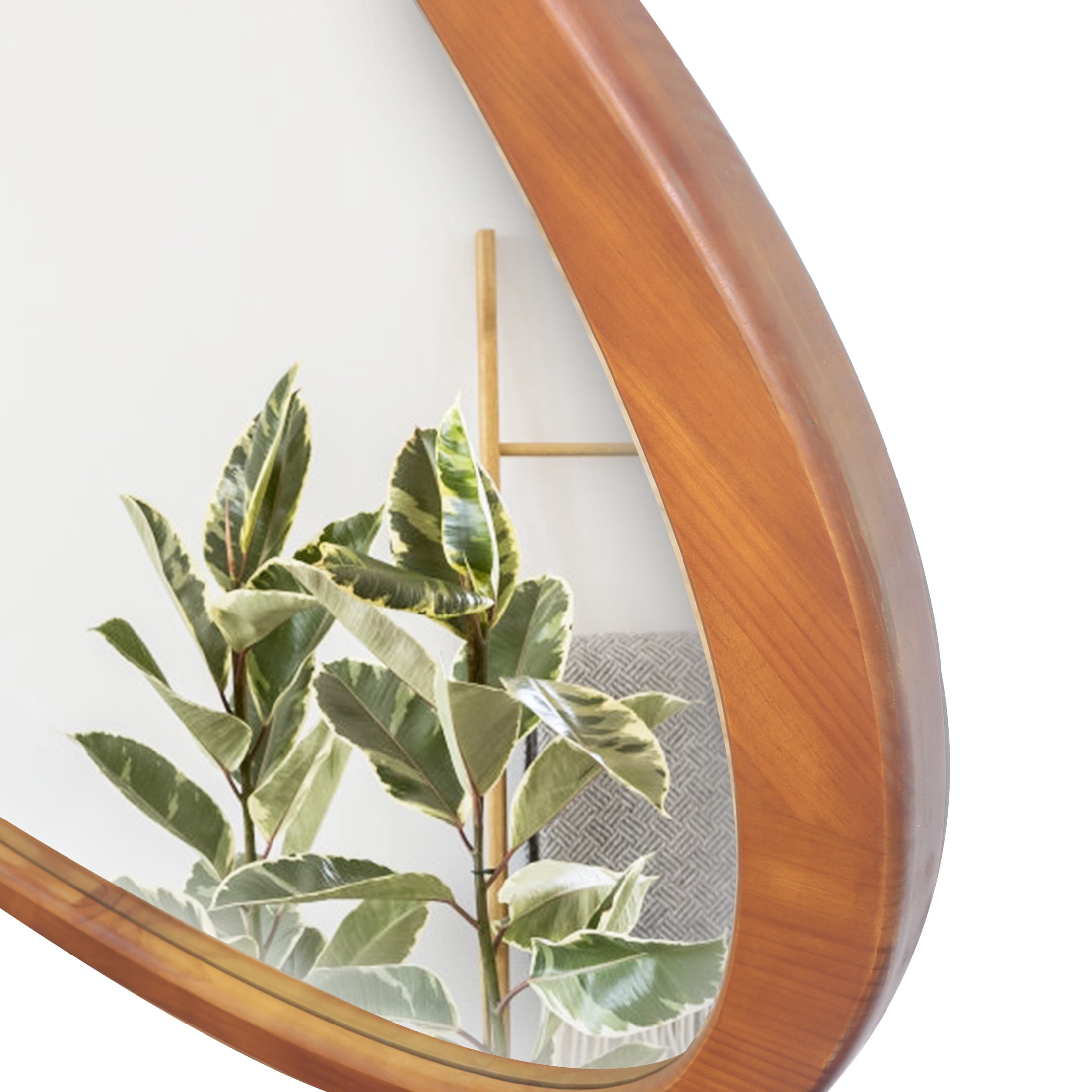 Noble House 45" Asymmetrical Wall Mirror, Solid Wood Frame, Glass Mid-Century Accent, Bathroom, Hallway, Walnut