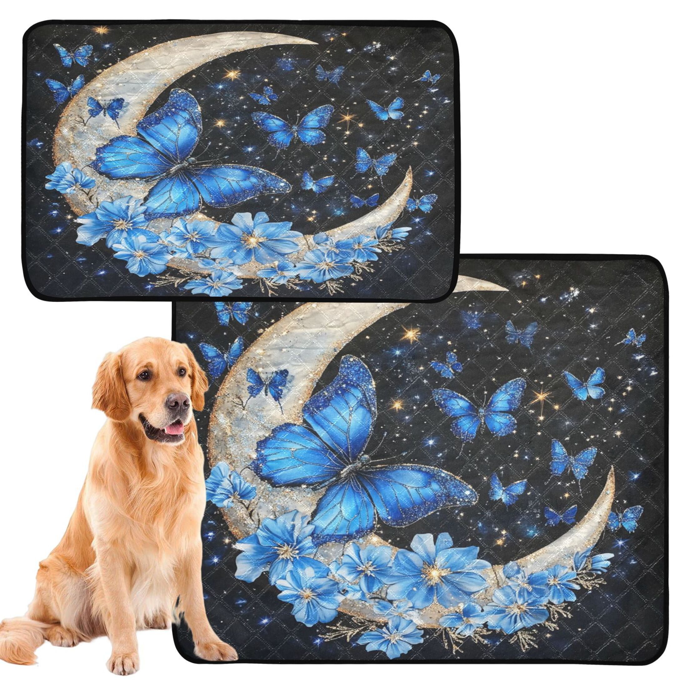 Qxltty Moon with Butterflies Cat litter Pads Pet Set of 3 Diaper Mats Center Anti-leakage Layer Absorbent Soft and Comfortable