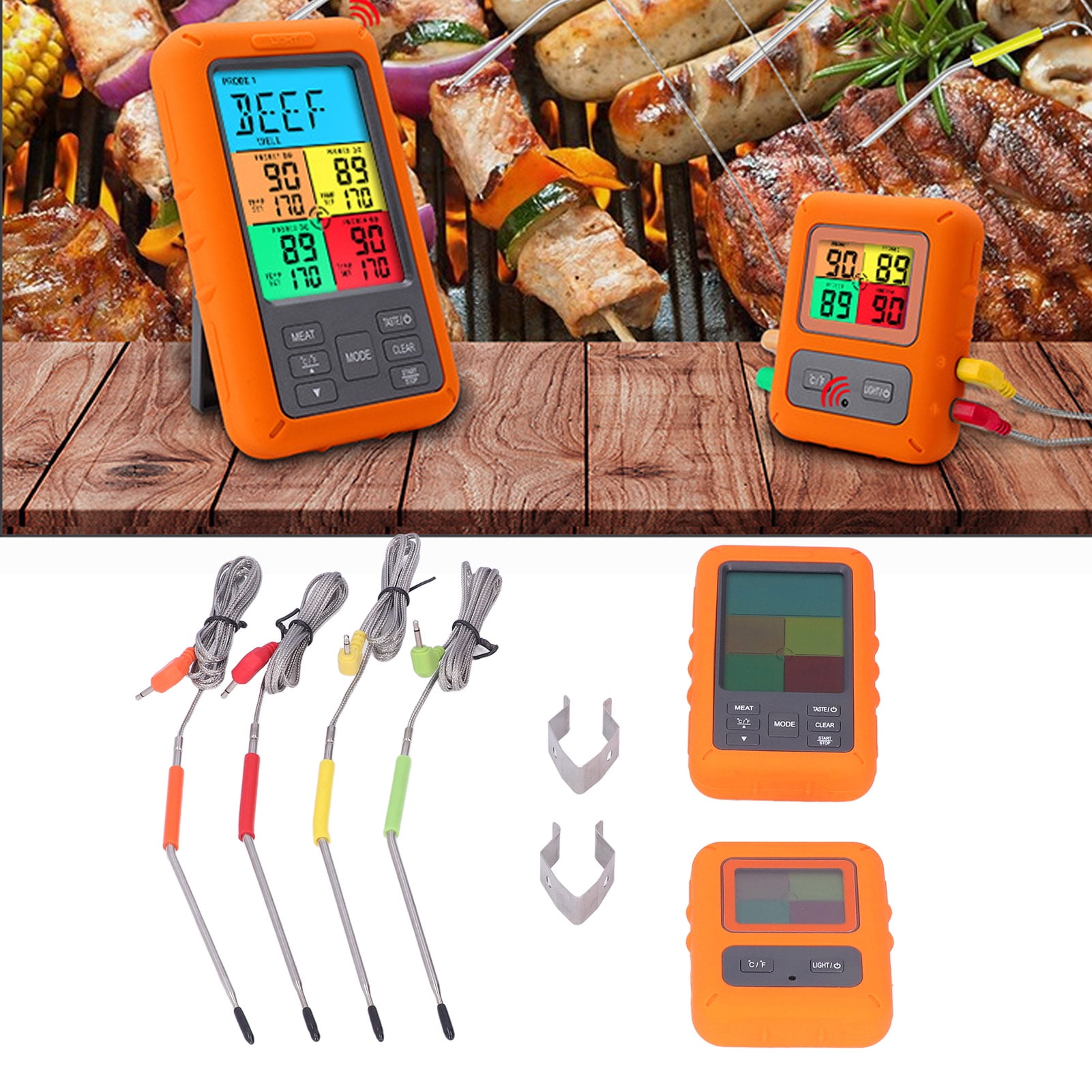 BIMZUC Wireless Meat Thermometer Digital BBQ Thermometer with 4 Probes LCD Display for Kitchen Cooking Oven Grilling Smoking 328ft Long Range 12.5x7.5cm / 4.9x3.0in Food Thermometer
