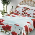 thumbnail image 4 of Poppy Flower Sheet Set, Tilt Shot Photo of Meadows and Herbs with Sky, Fitted and Flat Sheet with Pillowcases Bedding Accent 4 Piece Set, Queen, Vermilion Pale Blue, by Ambesonne, 4 of 7