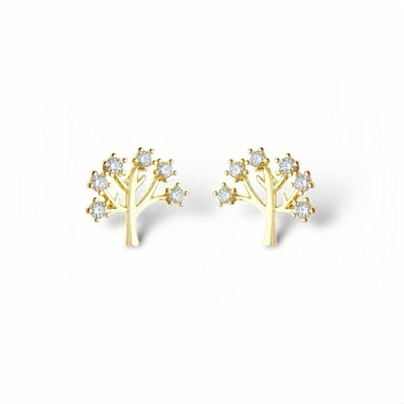 Small Tiny CZ Tree Stud Earrings for Women