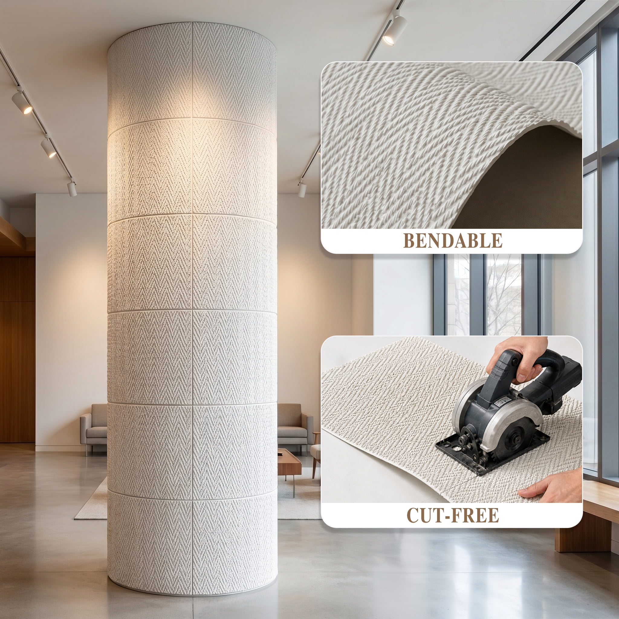 Real3D 8Pcs 24"x24" Faux Stone Wall Panels 3D Textured, Flexible Real Sand Finish Decorative Wall Tiles,White