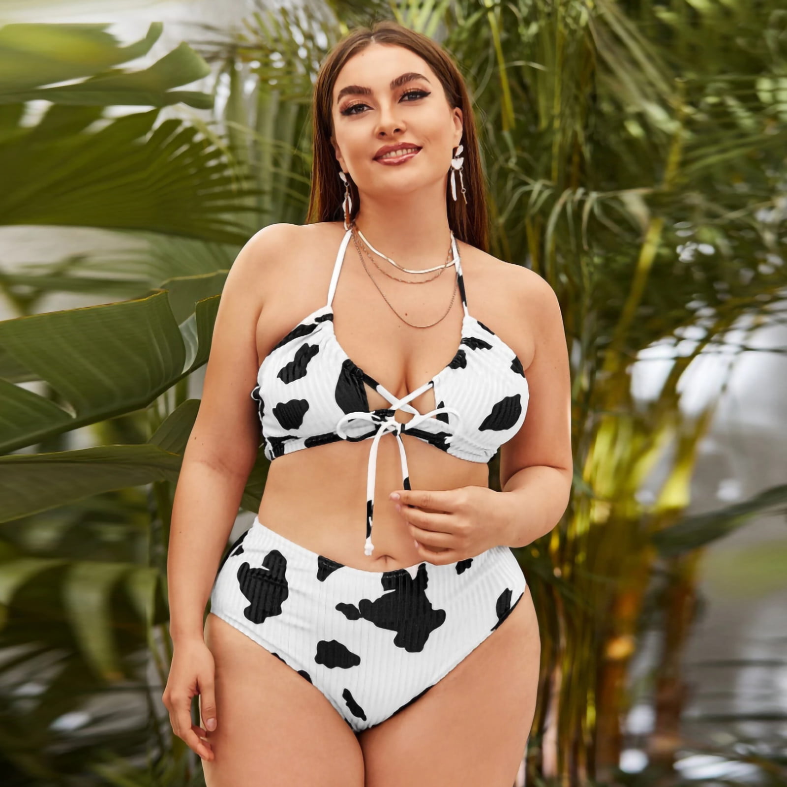 PMUYBHF Female Plus Size Bikini Top Push Up Women Print Two Pieces Bathing  Suits Women Tankinis Short Cut Swimwear Green S 